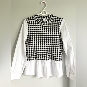 Lucy Paris Black and White Houndstooth Blouse